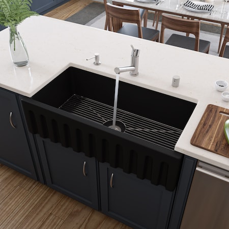 Alfi Brand 36" Black Matte Reversible Smooth / Fluted Single Bowl Fireclay Farm Sink AB3618HS-BM